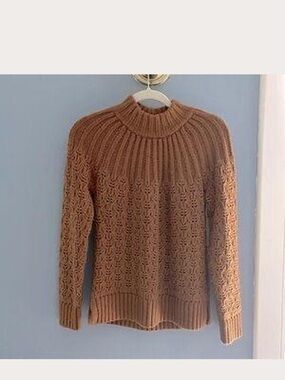 Madewell Ribbed Yoke Cable Knit Mockneck Sweater - Brown